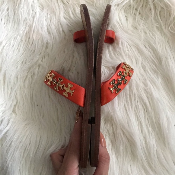 TORY BURCH “Val” Toe-Ring orange/gold sandals 7 - Picture 5 of 8